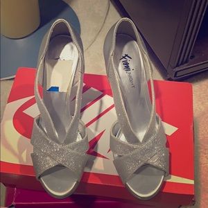 Silver open-toed sandal heels